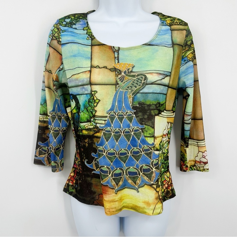 Y2K Vintage Graphic Art Printed Shirt Size S/M Whimsical Fairy Hippie Jewel Tone